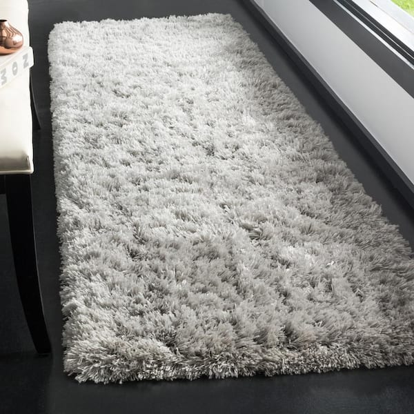 Polar Shag Silver 2 ft. x 6 ft. Solid Runner Rug