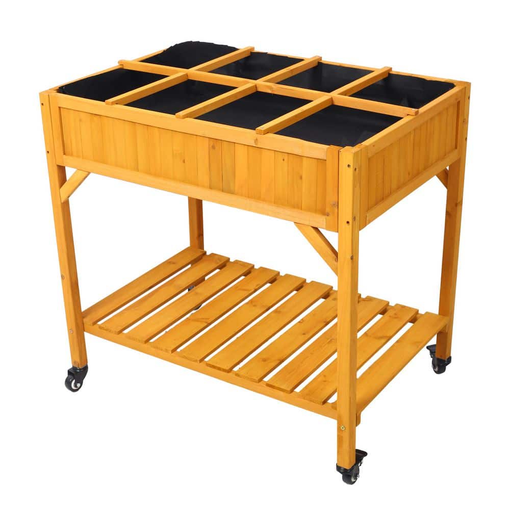 Brown Fir Wood Elevated Raised Garden Bed Planter Box with Locking Wheels  (36 in. L x 24.25 in. W x 36 in. H) price history on PriceWatchPro