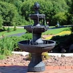 Sunnydaze Flower Blossom Outdoor Electric 3-Tier Water Fountain - 43  H - Black