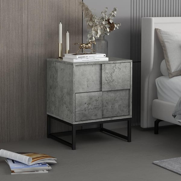 anpport Cement Gray 2-Drawer 18.90 in. W Nightstand with Geometric Elements