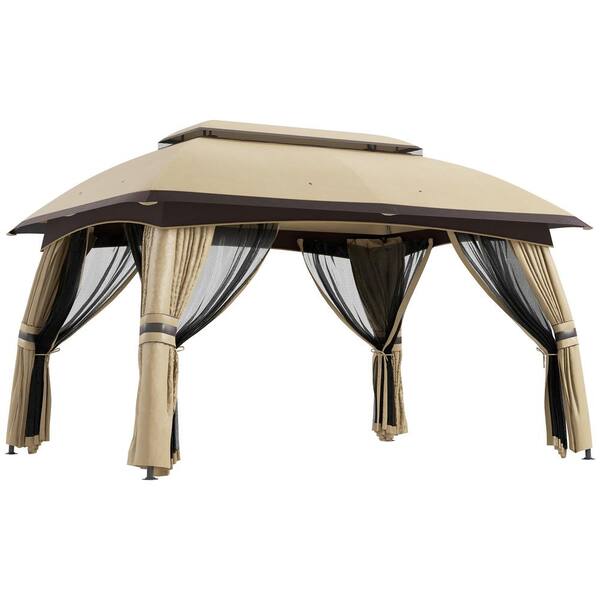 10 ft. x 13 ft. Beige Outdoor Gazebo Canopy Shelter with Netting, Vented Roof, Steel Frame
