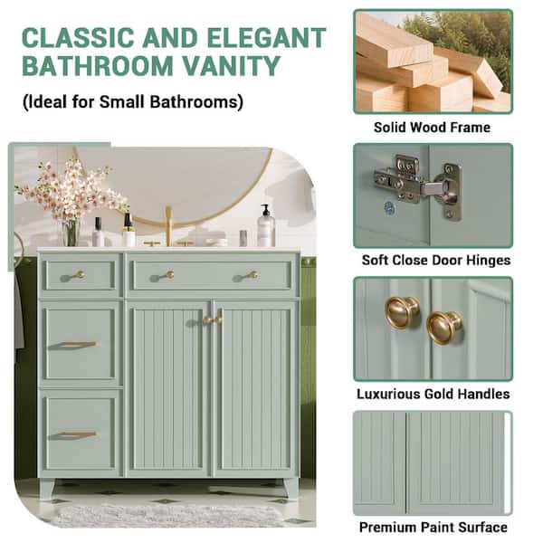 36 in. Single Sink Green Bath Vanity with White Ceramic Top (Self Assembly Needed)
