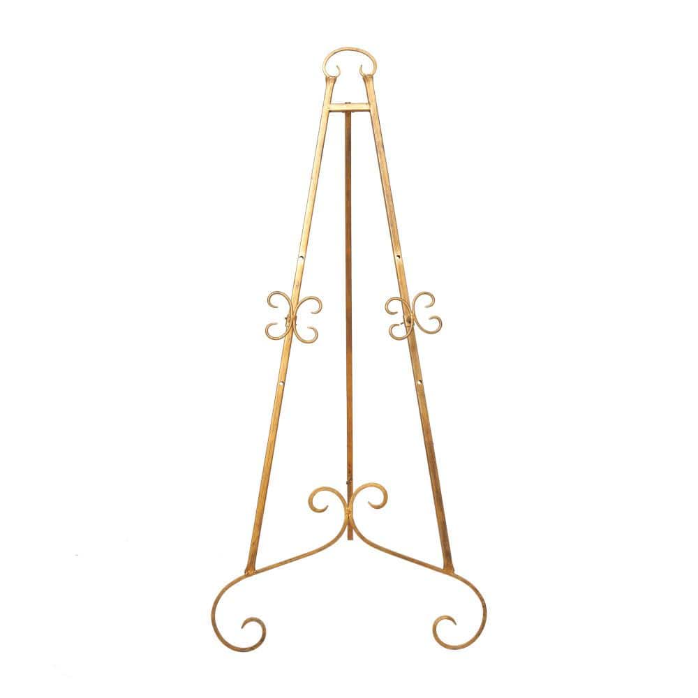 Gold Metal Scroll Adjustable Floor Easel with Chain Support
