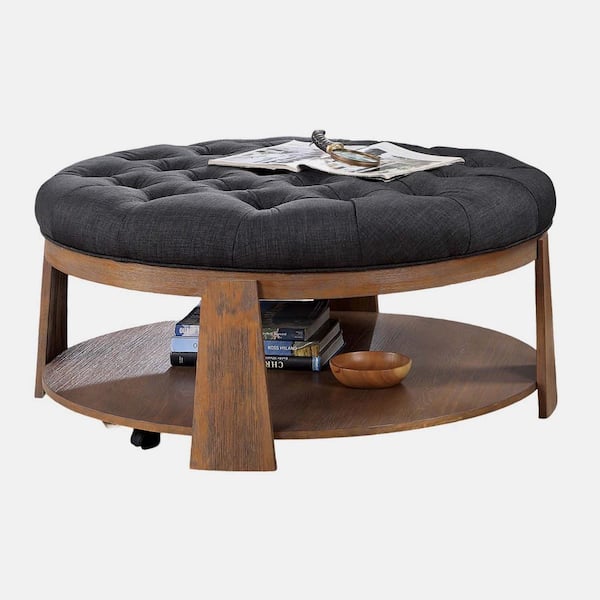 Dark Gray Linen Ottoman