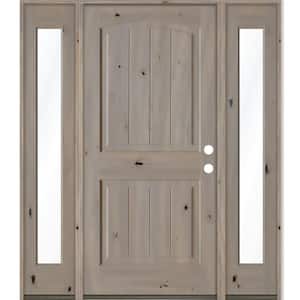 58 in. x 80 in. Rustic knotty alder Sidelite 2 Panel Left-Hand/Inswing Clear Glass Grey Stain Wood Prehung Front Door