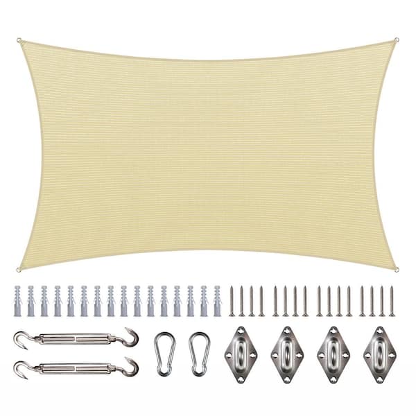 COLOURTREE 10 ft. x 13 ft. 190 GSM Beige Rectangle Sun Shade Sail with Rectangle Kit