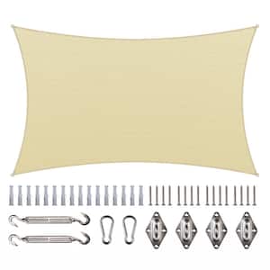 12 ft. x 20 ft. 190 GSM Beige Rectangle Sun Shade Sail with Rectangle Kit