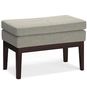 Carlson 26 in. Wide Mid Century Rectangle Small Ottoman Bench in Greige Polyester Fabric
