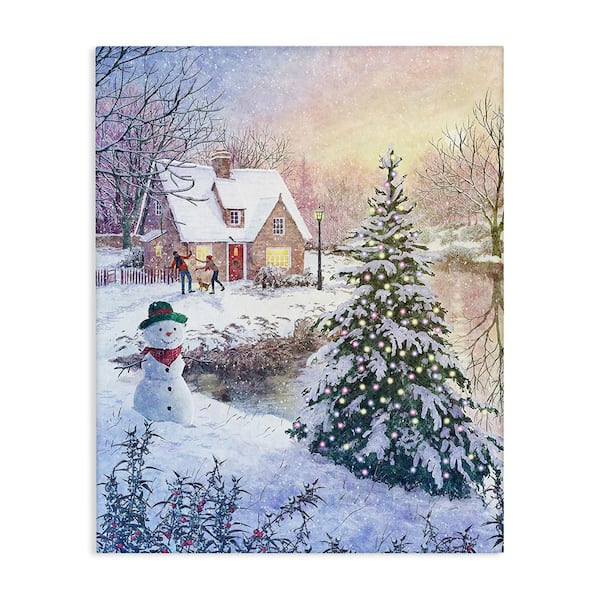 Stupell Industries Kids Playing in Snow byPip Wilson 1-Piece Unframed Graphic Print Nature Poster Art Print 48 in. x 36 in.