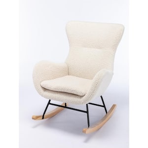 White Teddy Fabric Padded Seat Rocking Chair With High Backrest And Armrests
