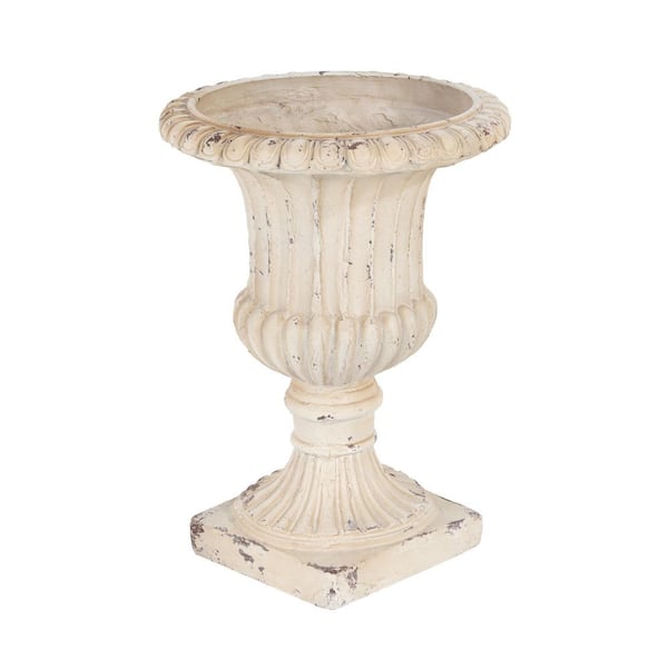 19.25 in. H Antique White Concrete MGO Outdoor Garden Urn Planter