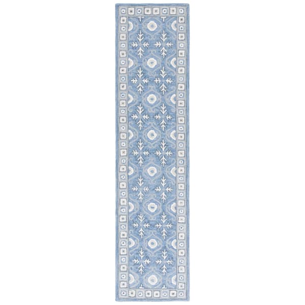 Ebony 2 ft. x 11 ft. Blue/Ivory Geometric Abstract Border Runner Rug