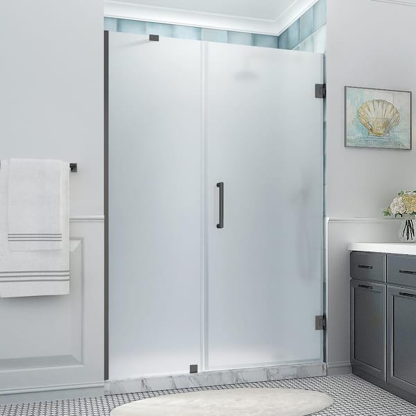 Aston Belmore XL 53.25 - 54.25 in. x 80 in. Frameless Hinged Shower Door with Ultra-Bright Frosted Glass in Matte Black