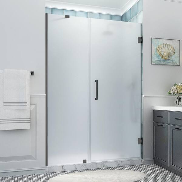 Aston Belmore XL 57.25 - 58.25 in. x 80 in. Frameless Hinged Shower Door with Ultra-Bright Frosted Glass in Matte Black