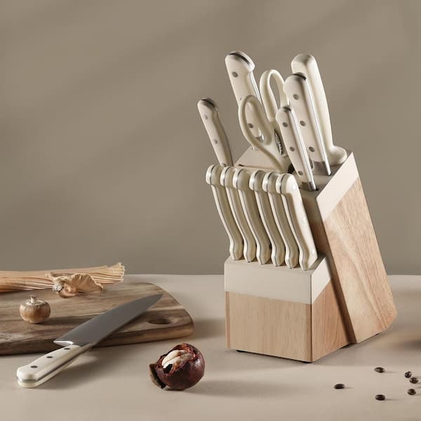 Numhew 14-Piece Cream High Carbon Stainless Steel Knife Set with