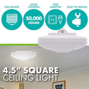 4.5 in. 60-Watt Square White Integrated LED Flush Mount with White Plastic Shade (4-Pack)