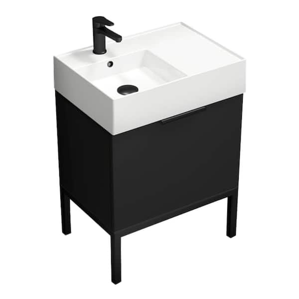 Nameeks Derin 23.6 in. W x 17.3 in. D x 34.64 in. H Modern Bathroom Vanity in Matte Black With White Ceramic Top