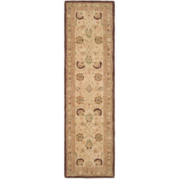 SAFAVIEH Anatolia Ivory/Brown 2 ft. x 12 ft. Border Runner Rug
