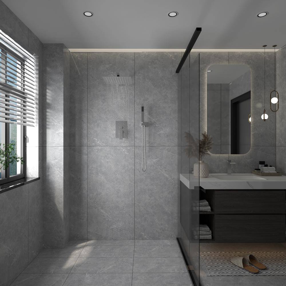 12-Inch Brushed Nickel Square Rain Shower System with Handheld