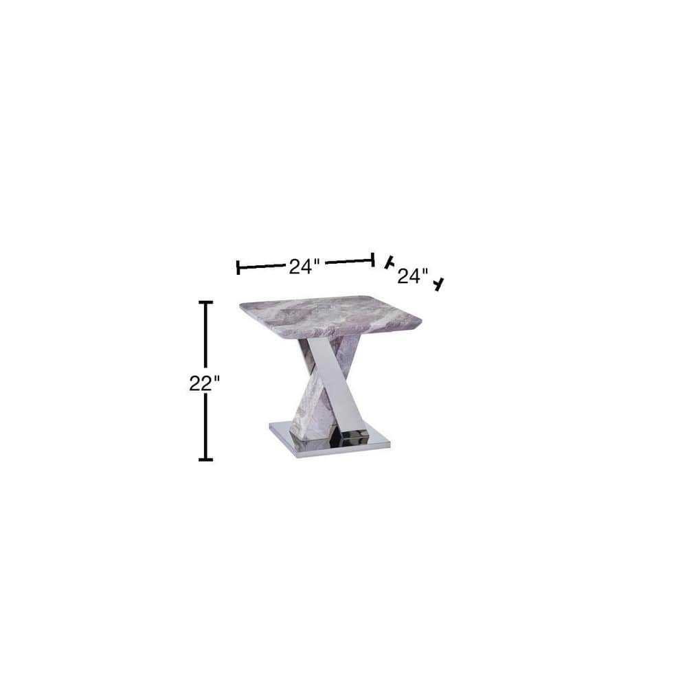 White Faux Marble End Table with Silver Metal Base