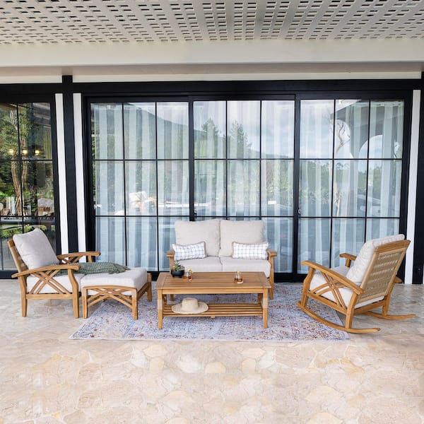 Cambridge Casual Carmel 5-Piece Teak Outdoor Conversation Set with Tan Cushion