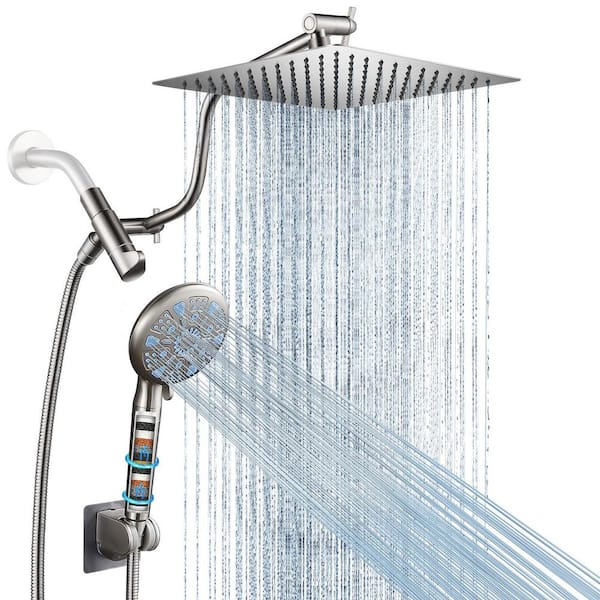 Rainfull 2-in-1 9-Spray Patterns Adjustable Fixed Shower Head with Filter 2.5 GPM and Handheld Shower Head in Nickel