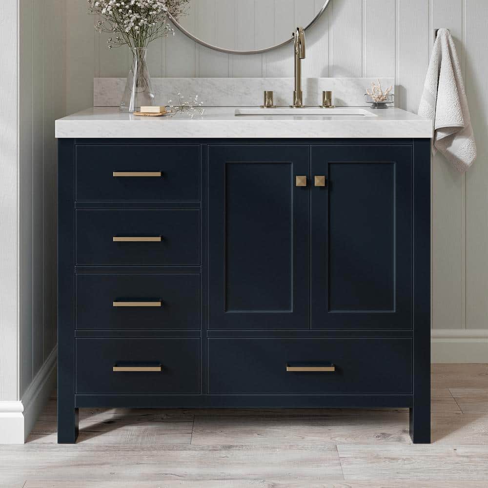 Cambridge 42 in. Single Sink Freestanding Bathroom Vanity in Midnight Blue with Carrara White Marble Top price history on PriceWatchPro