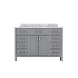 STYLE1 48 in. W x 22 in. D x 35 in. H Ceramic Sink Freestanding Bath Vanity in Gray with Carrara White Marble Top