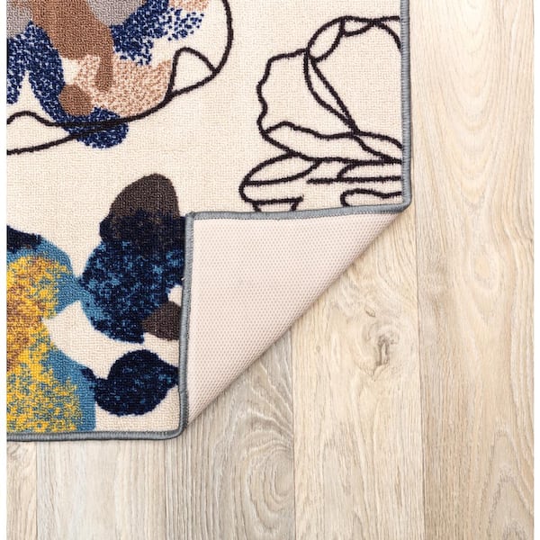 Modern Bright Flowers Non-Slip (Non-Skid) Cream 3 ft. 3 in. x 5 ft. Area Rug