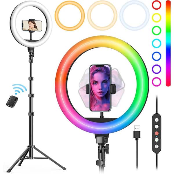 OBJLGEV 10 Selfie Ring Light with 72 in. Tripod Stand, Phone Holder, 38 Color Modes, Stepless Dimmable LED for Makeup, TikTok