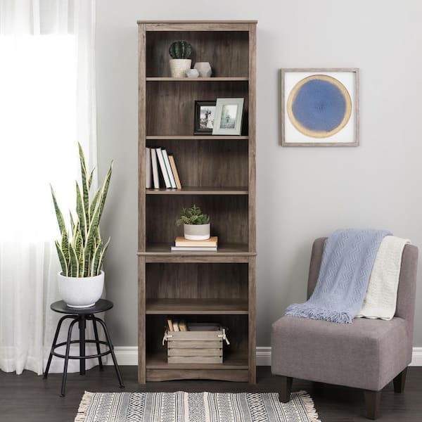 Prepac Home Office 26.25 in. Wide Drifted Gray 6-Shelf Tall Bookcase