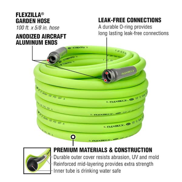 Flexzilla 5/8 in. x 100 ft. ZillaGreen Garden Hose with 3/4 in. GHT  Fittings HFZG5100YW-E - The Home Depot