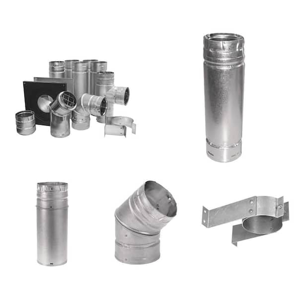 PelletVent Multi-Fuel 4in. Horizontal Kit, 36in. Pipe, 12in. Adjustable Pipe, 45 Deg. Elbow and Wall Strap Combo