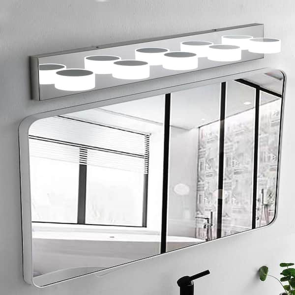 37 in. W 5-Light Vanity Lights Chrome Modern LED Lighting Fixture for Bathroom Over Mirror, 6000K Cool Light