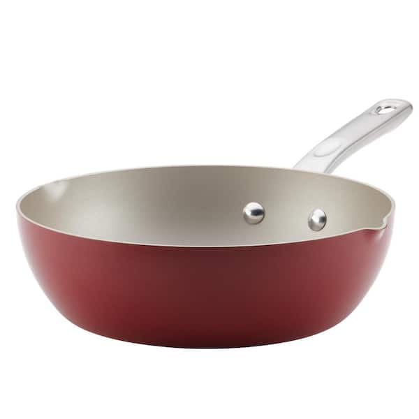 Ayesha Curry Home Collection 9.75 in. Aluminum Nonstick Skillet in Sienna Red with Pour Spout