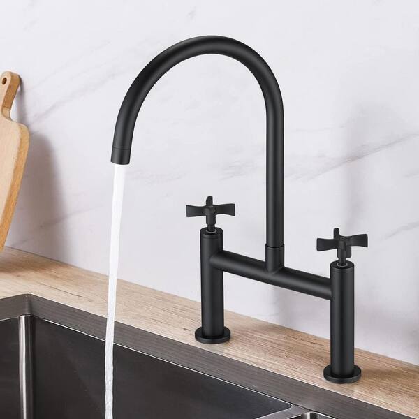 2 Handle Bridge Style Kitchen Faucet With Metal Cross Handles