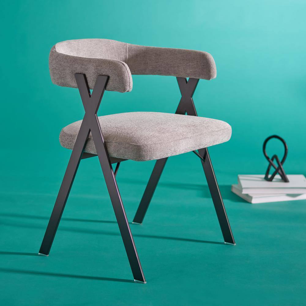 Izzy 33" Gray Chenille Upholstered Arm Chair with Metal Frame