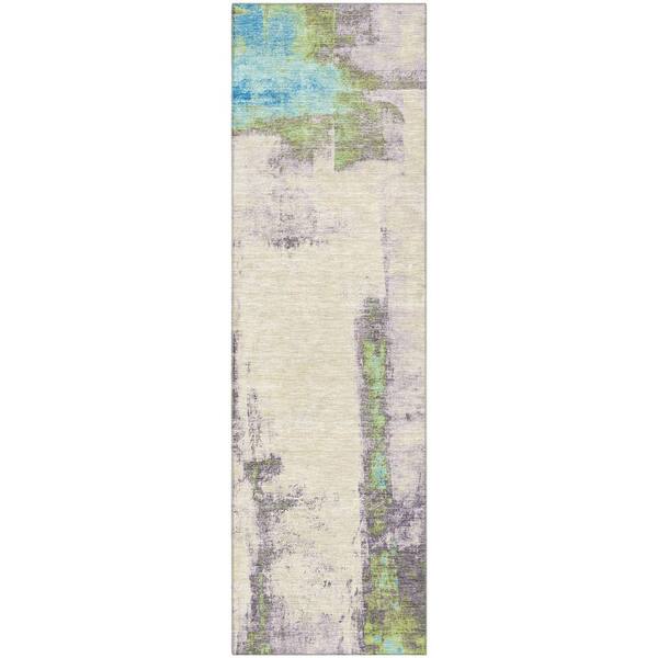 Mayfield Premium Machine Washable Abstract AMF1984 Linen 2 ft. x 7 ft. Runner Rug