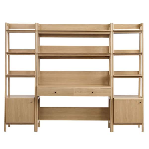 Bixby 90 In W Rectangular in Oak 3-Piece Home Office Desk and Bookshelf Display Case