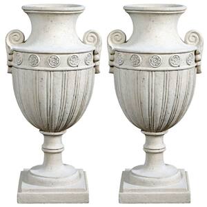 Emperor Roman-Style 32 in. White Architectural Composite Garden Urns (2-Set)
