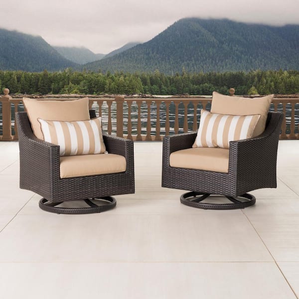 Deco Wicker Motion Outdoor Lounge Chair with Maxim Beige Cushions (2-Pack)