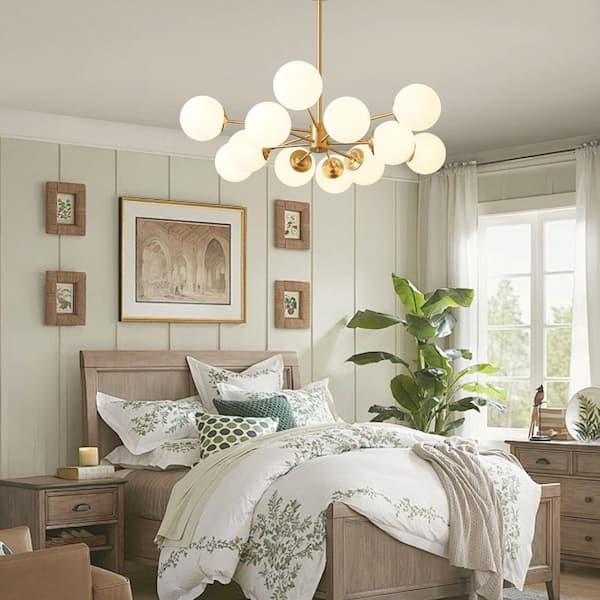 Y'INSP Orlena 12-Light Brass Mid-Century Modern Sputnik Chandelier