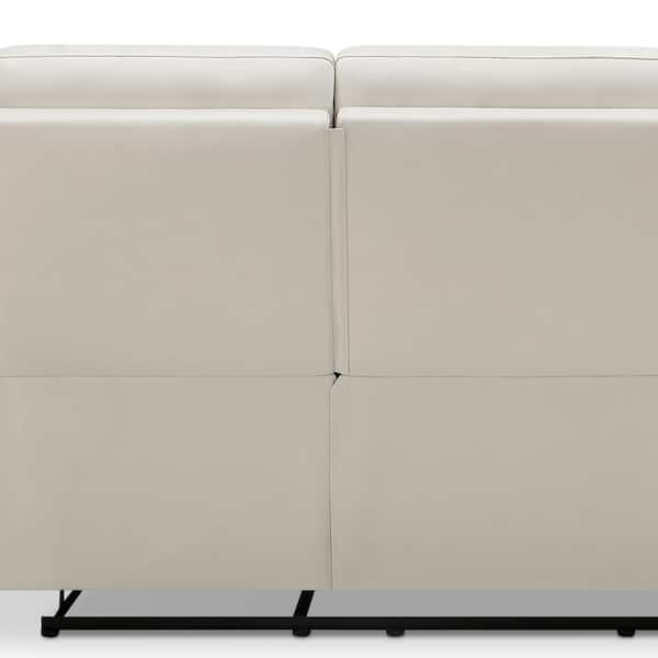 DEVON & CLAIRE Rhodes Ivory Top-Grain Leather Manual Recliner Sofa