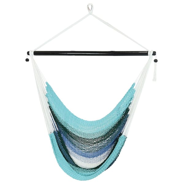 Sunnydaze Sunnydaze 2.3 ft. Polyester Caribbean Hanging Hammock Chair - Lagoon Stripes