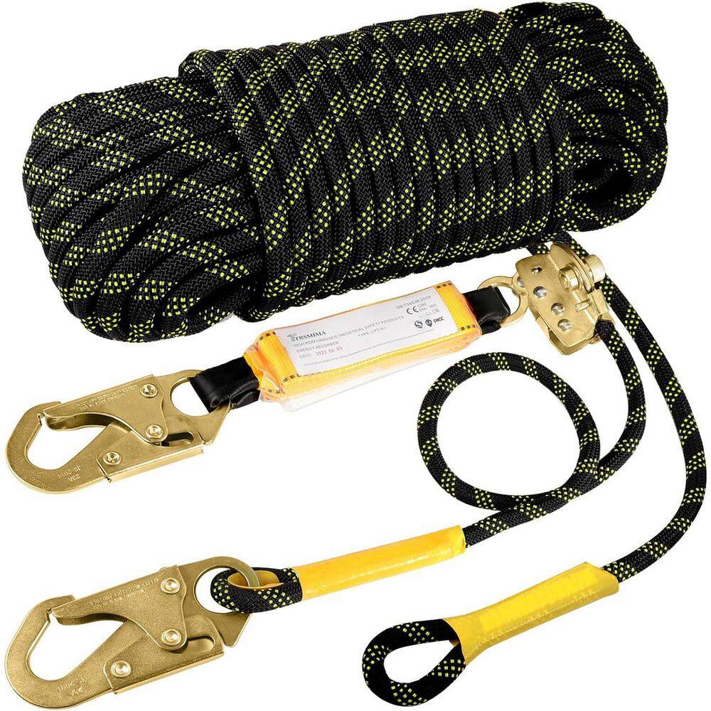 Rope Harness Safety Lanyard 50 ft. Vertical Roofing Rope with Grab Snap Hoo