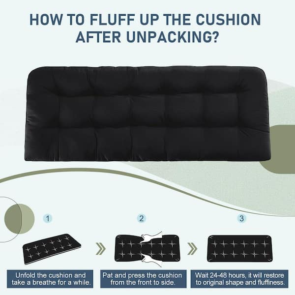 Phewnyzo Black Outdoor Tufted Overstuffed Bench Cushion Waterproof