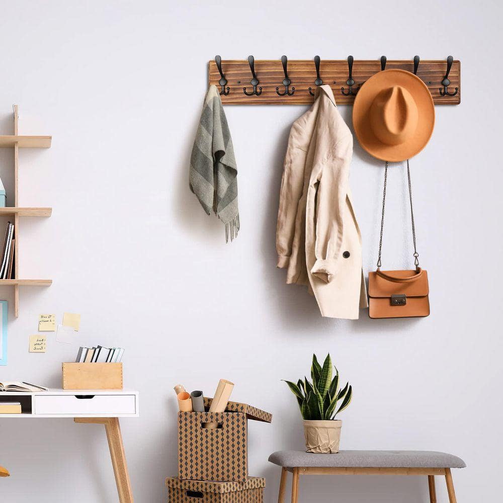 Coat Rack Wall Mount, Wooden Heavy Duty Coat Rack for Wall, 8