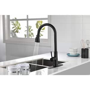 Single Handle Tulip Kitchen Faucet with Pull Down Sprayer in Matte Black Deckplate Included