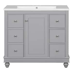 36 in. W x 18 in. D x 33.87 in. H Modern Freestanding Bath Vanity with Marble Top in Gray