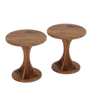 Kerlin 19.68 in. Brown Round Wood End Table with Cross Design Pedestal